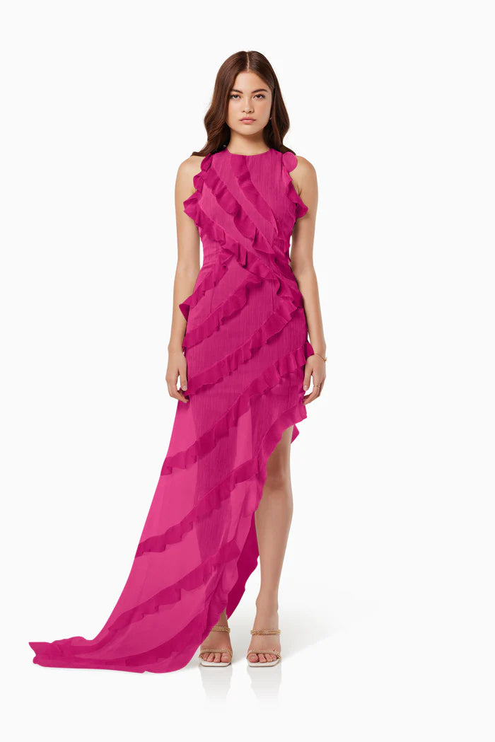 Elliatt - Debra Textured Draped Sheer Gown - Pink