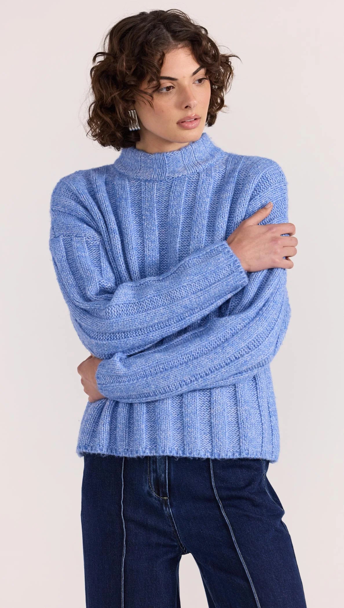 Staple The Label - Macy Cozy Rib Jumper - Blue Marle